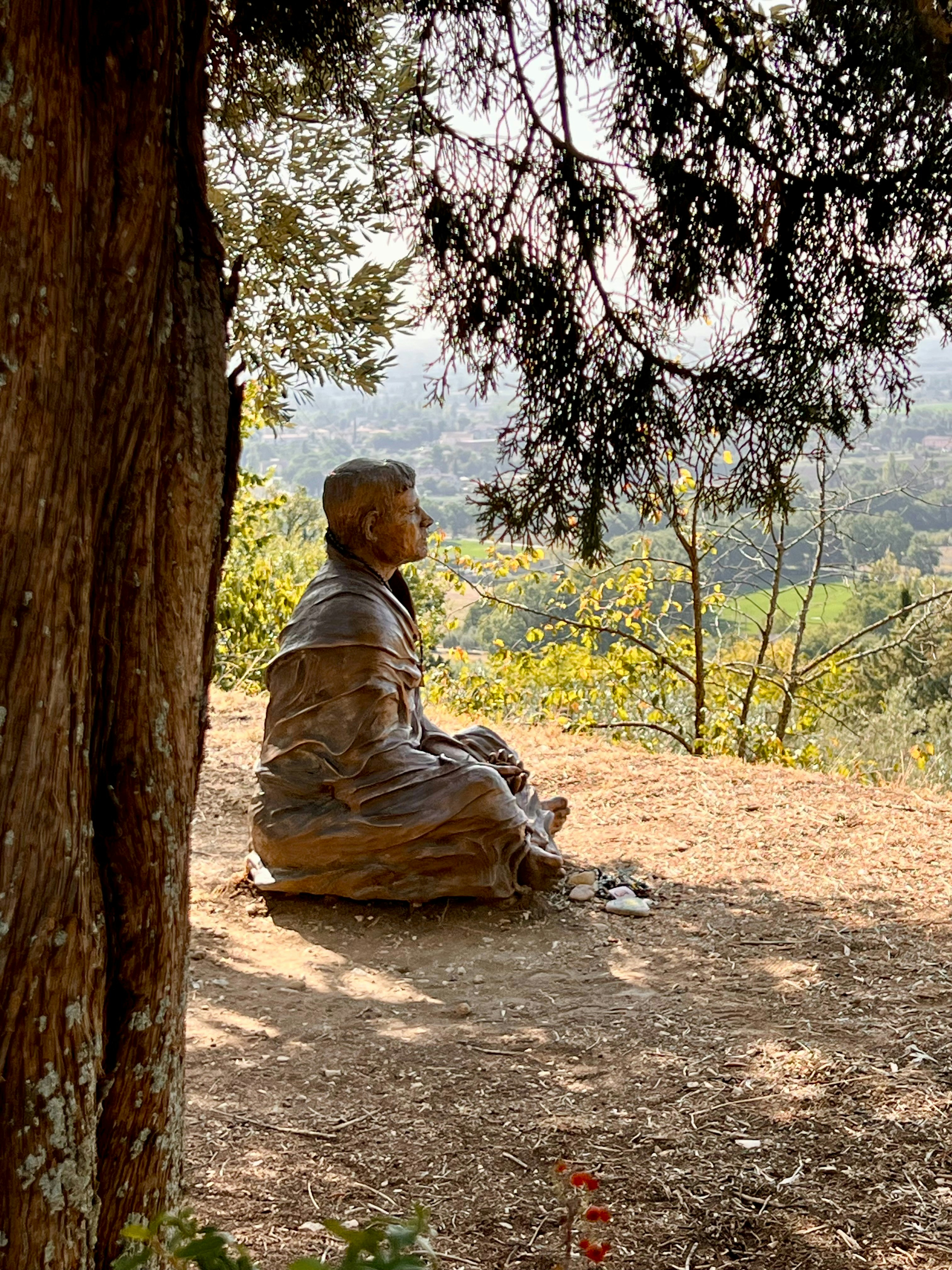 Person meditating outdoors