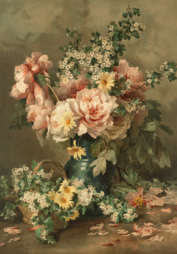 Flower still life painting in a vase