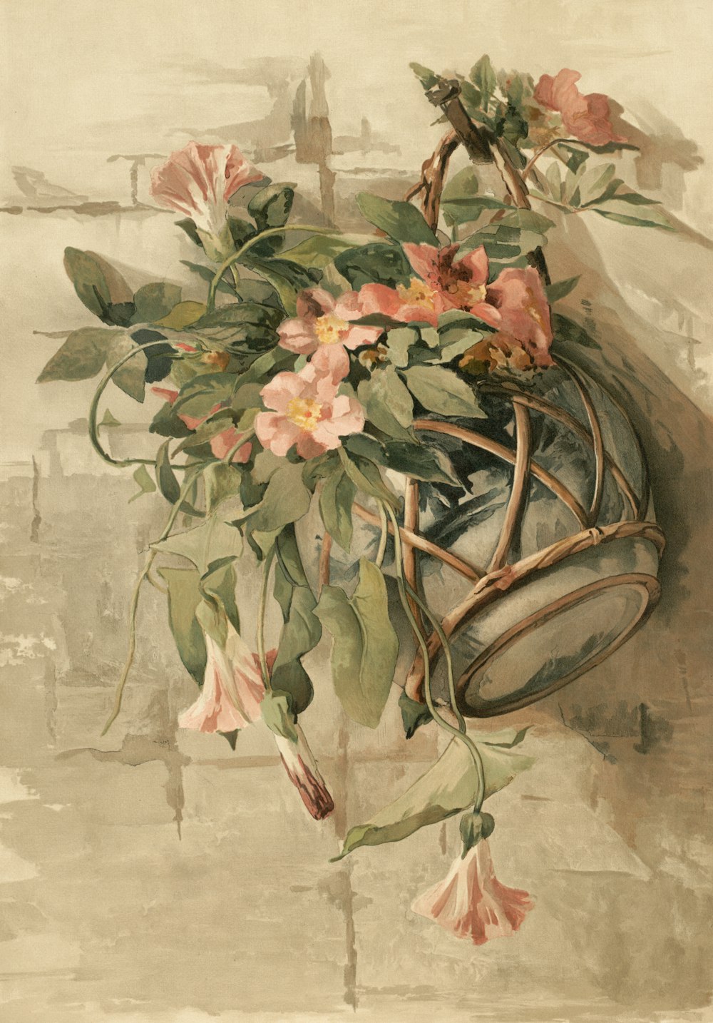 a painting of a vase filled with flowers