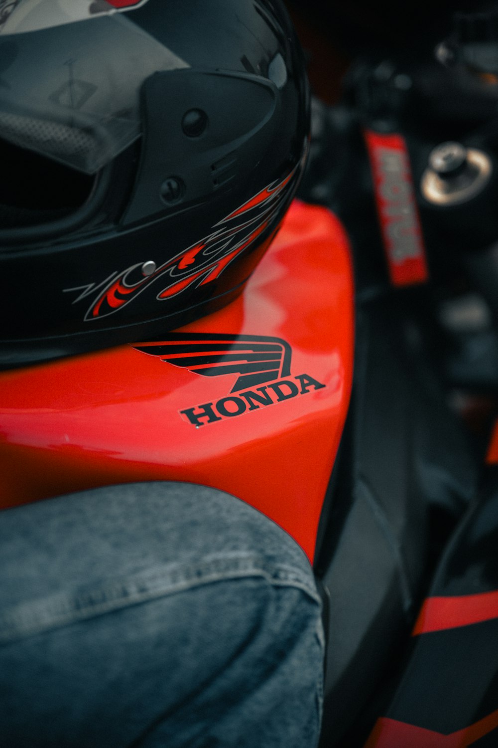 a close up of a helmet on a motorcycle