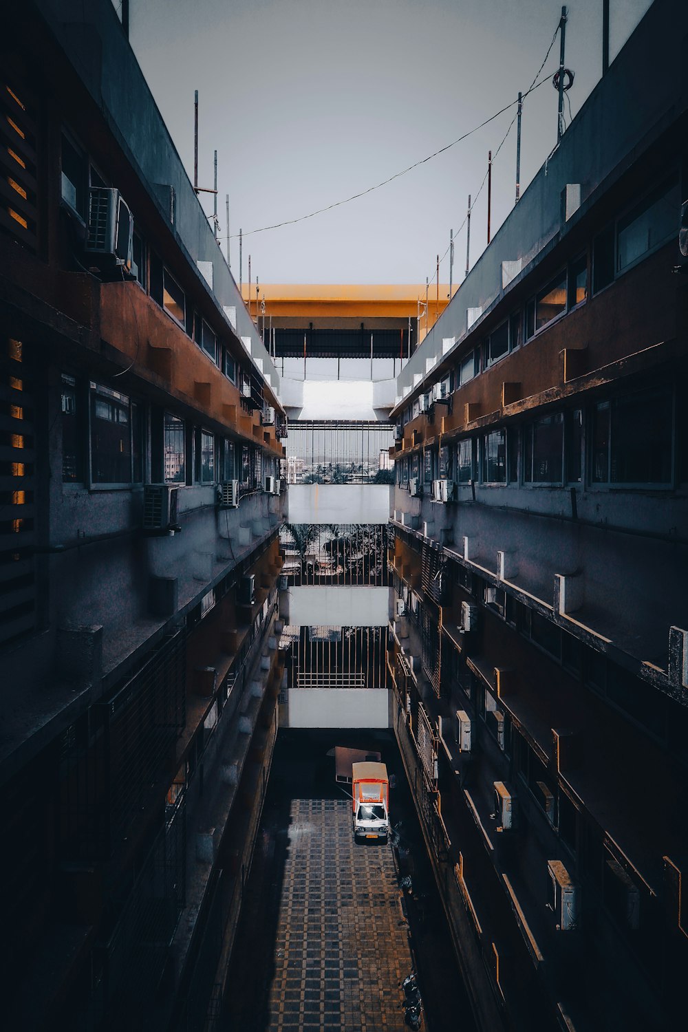 a car is parked in a parking garage