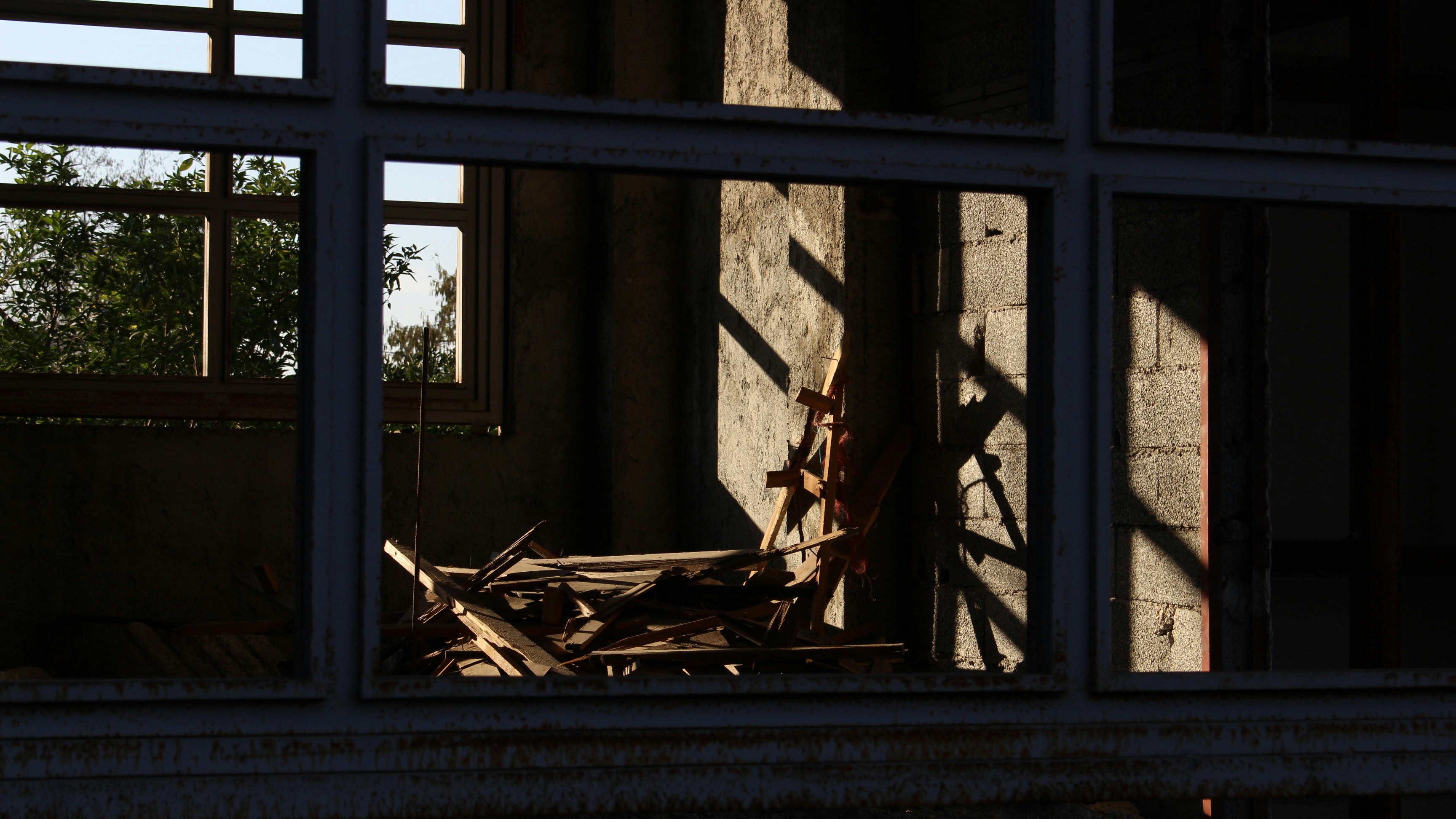 a view of a building through a window