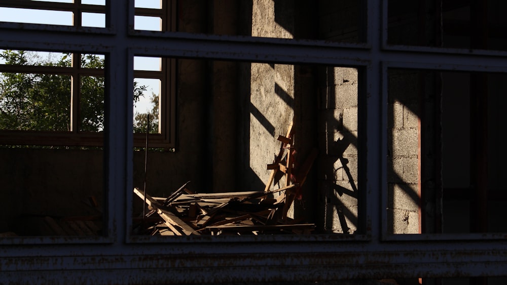 a view of a building through a window