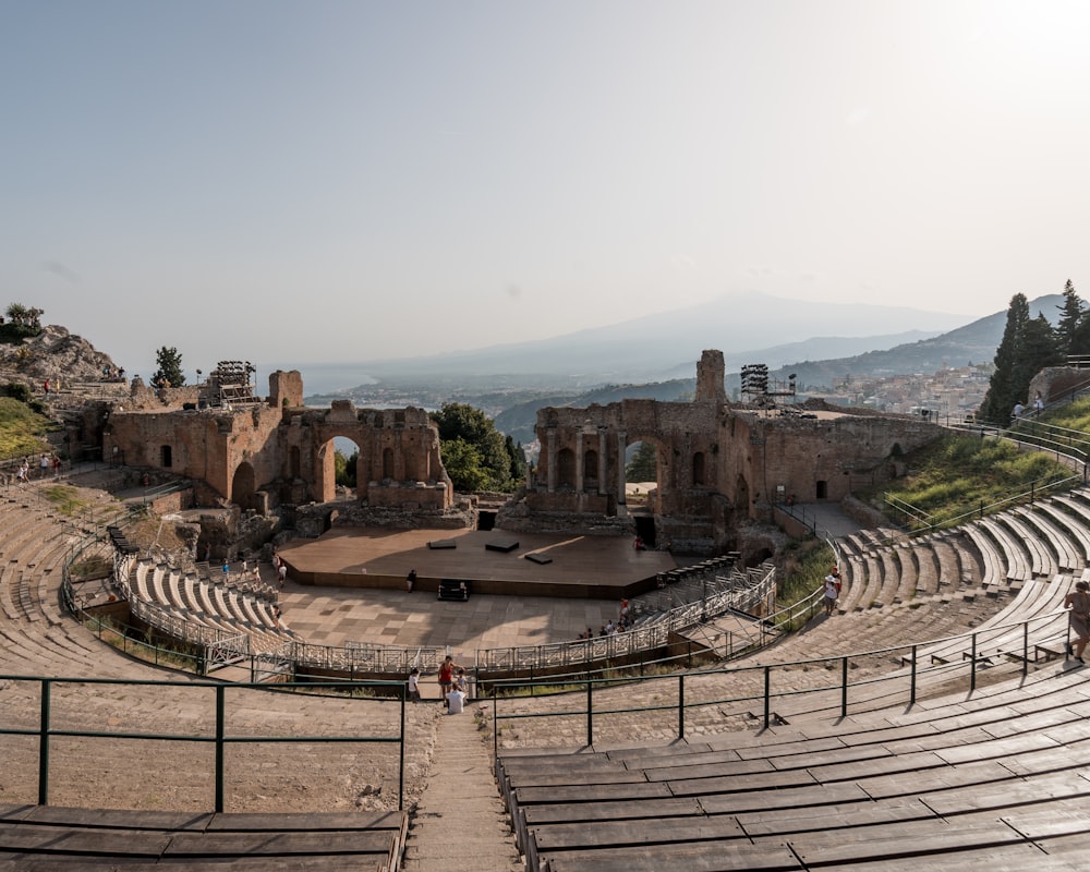 a view of a theatre from the top of a hill