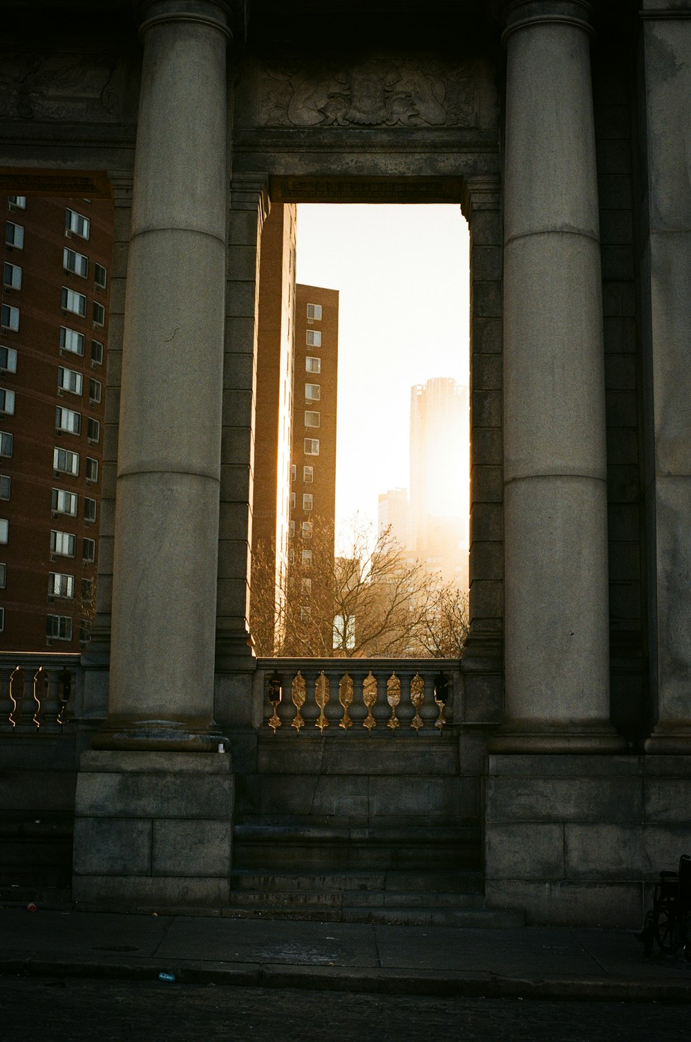 a view of a building through a window