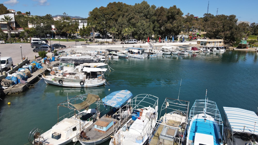 a marina filled with lots of small boats