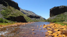 a river running through a lush green valley
