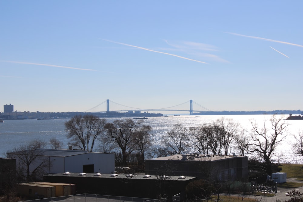 a view of a bridge over a body of water