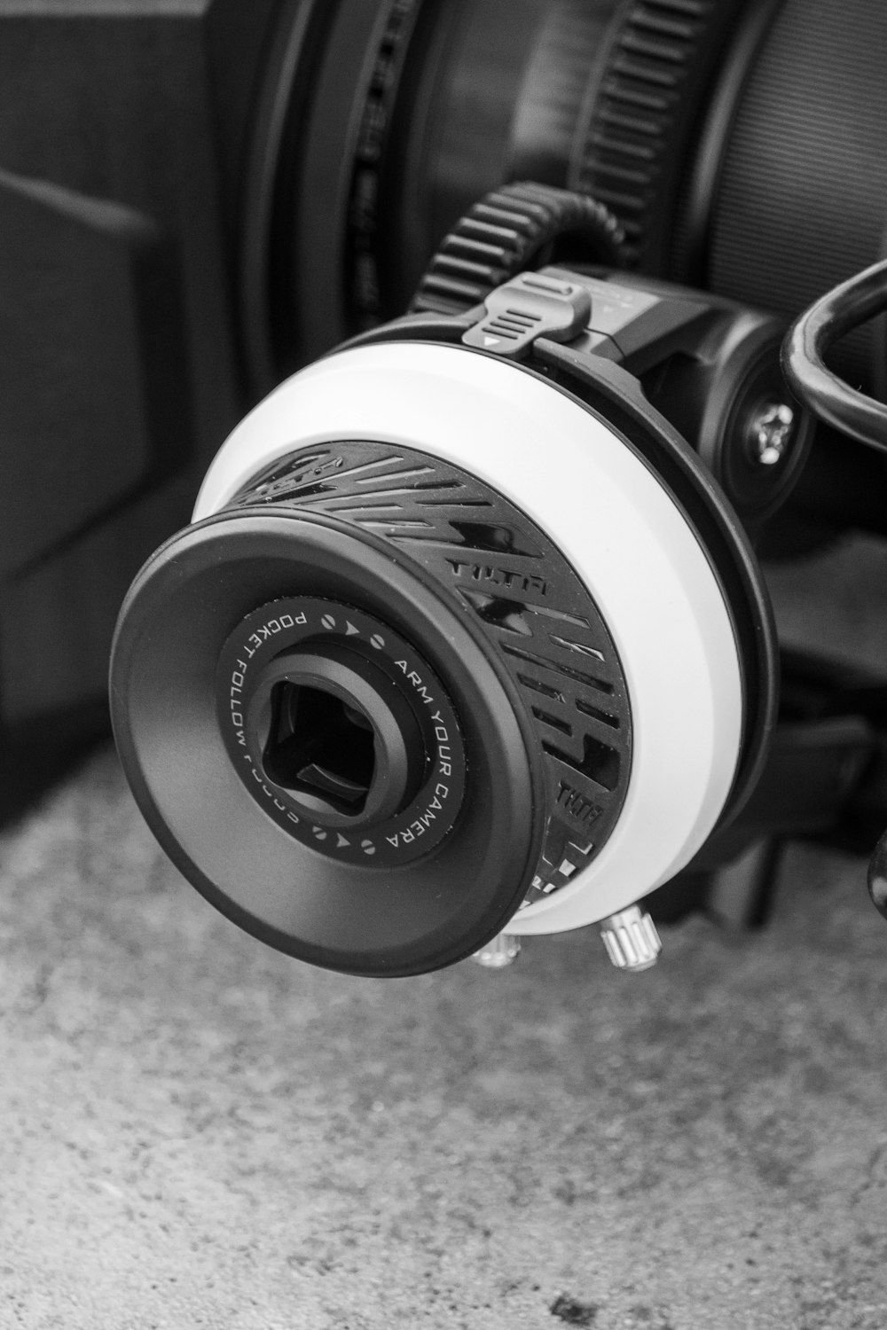 a black and white photo of a camera