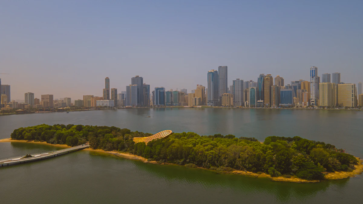 Aerial view of Noor Island and the Sharjah Corniche