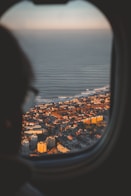 a view of a city from an airplane window