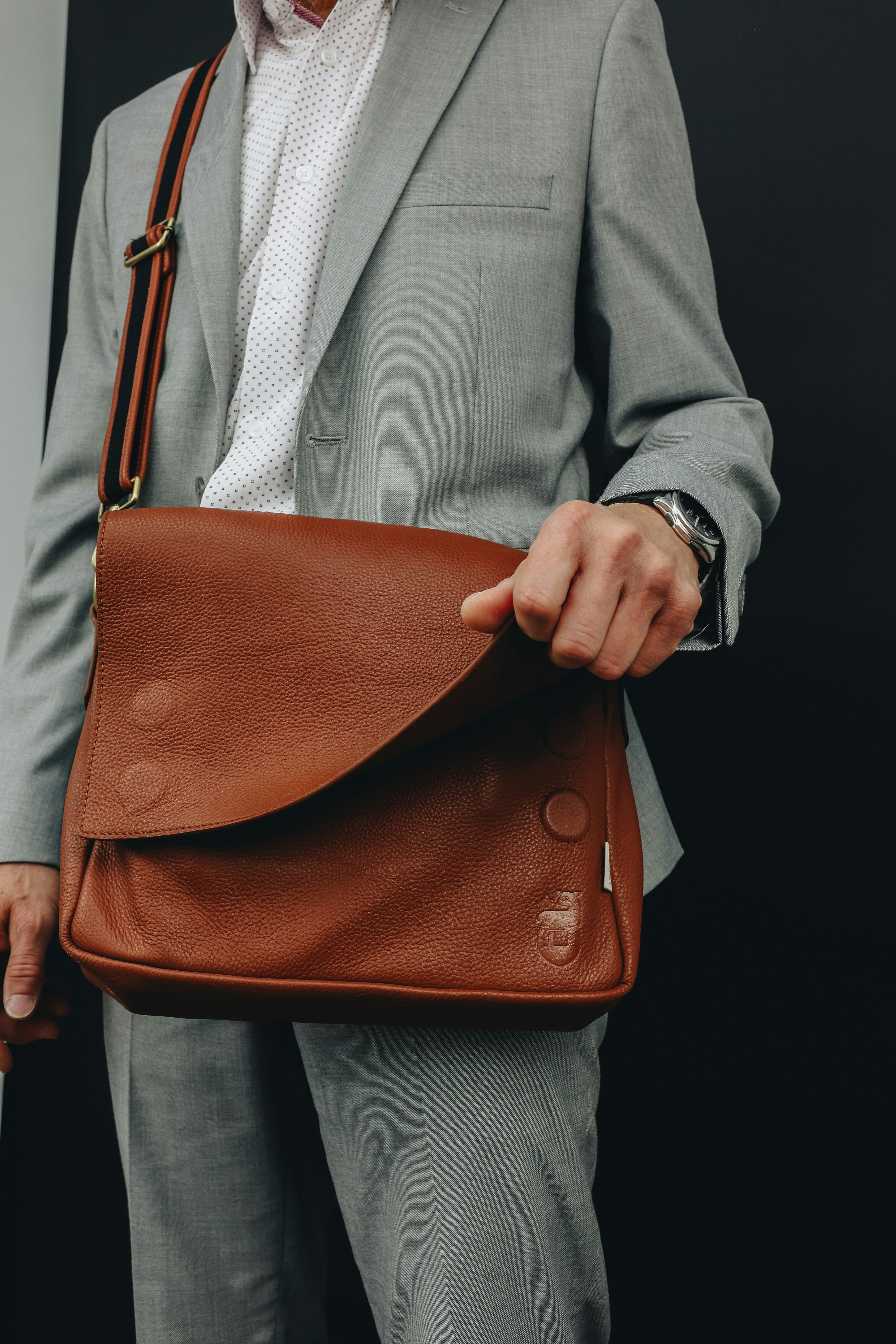 Minimal shoulder bag, matte black leather