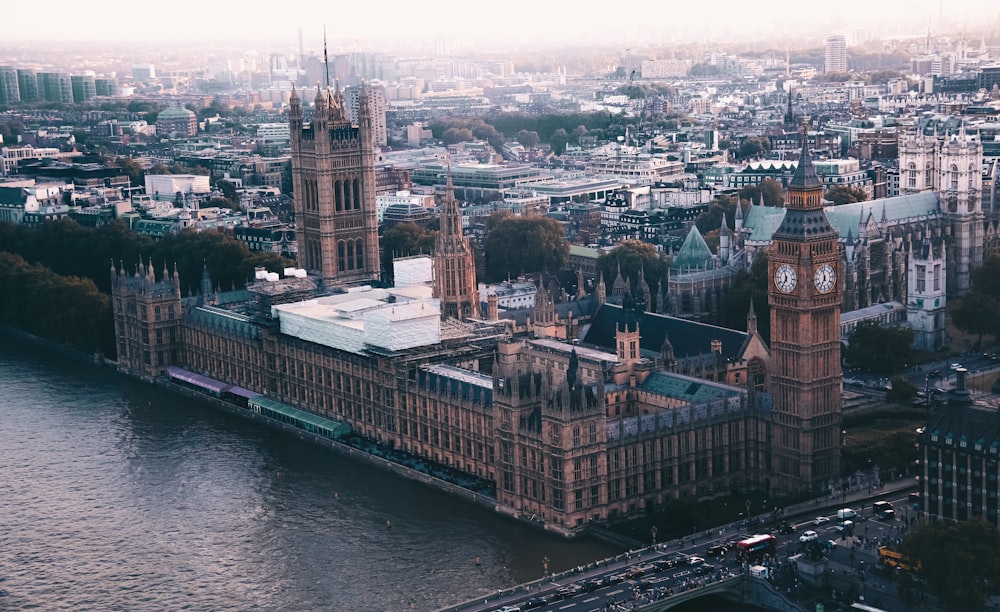 an aerial view of big ben and the city of london