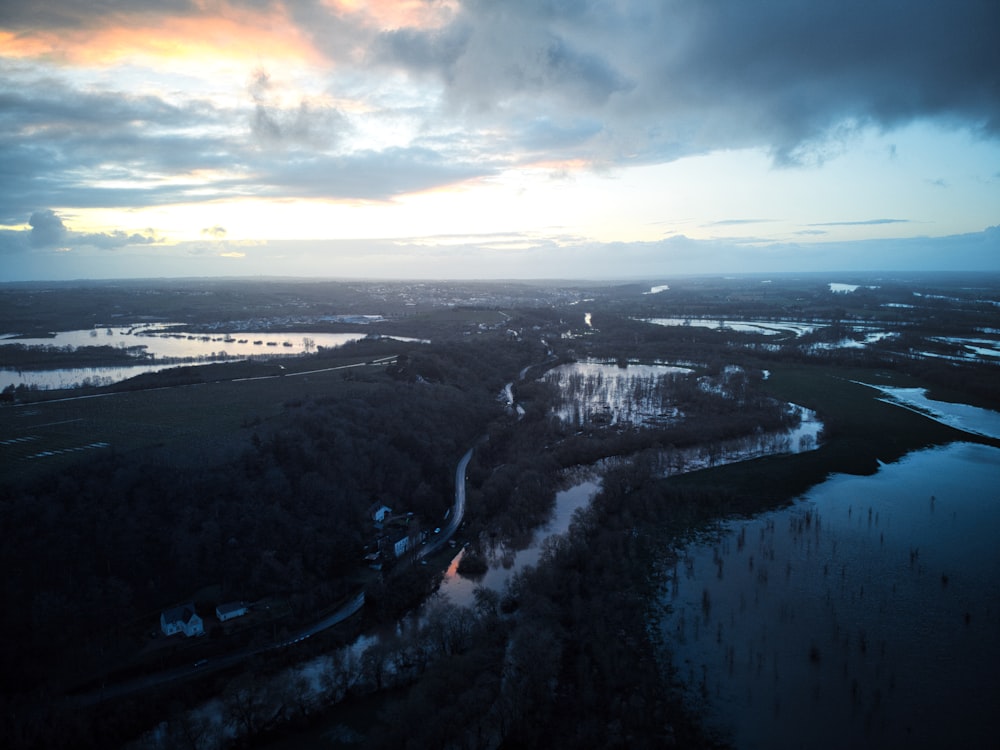 an aerial view of a body of water