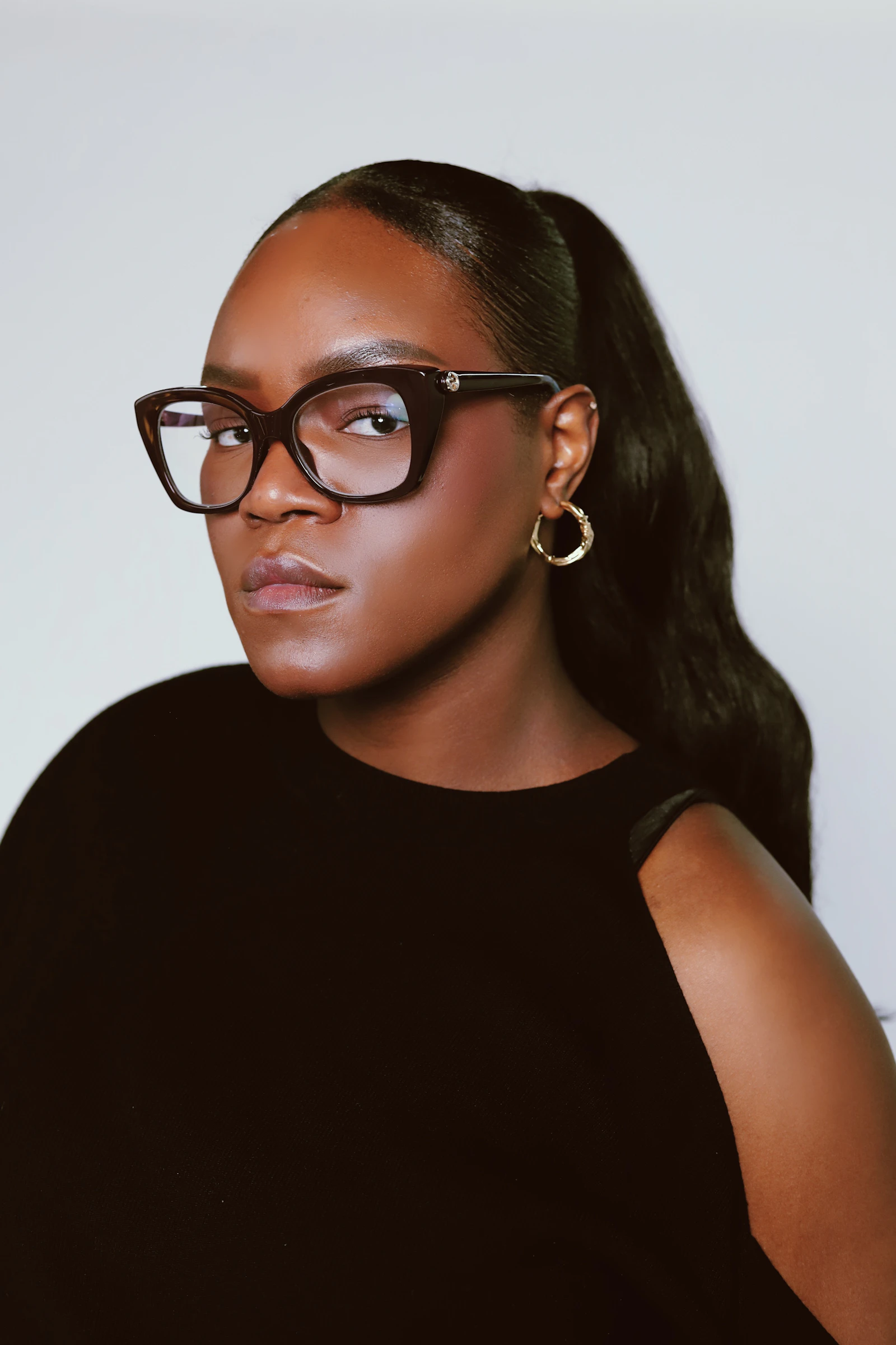 Model in a minimal outfit