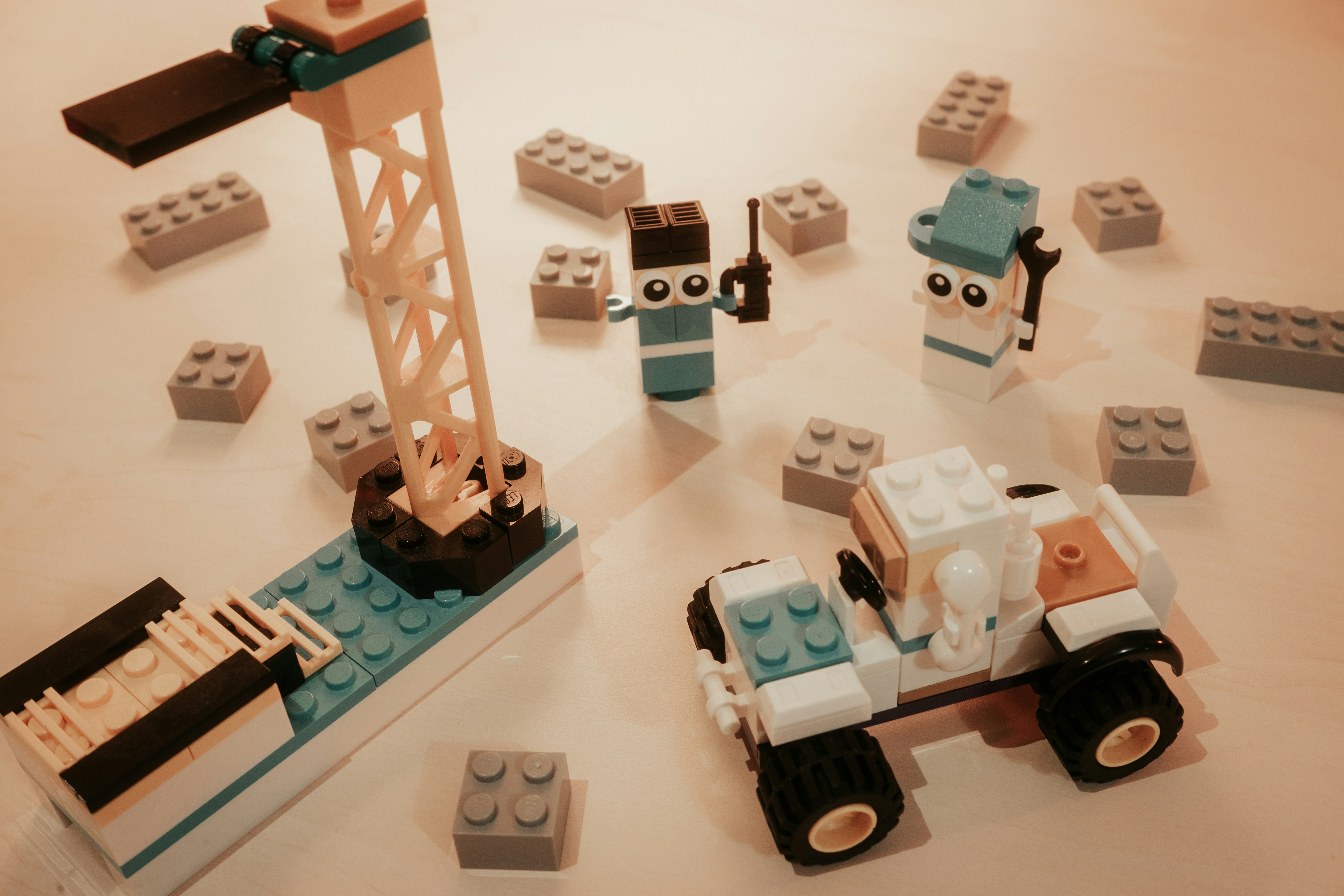 a table topped with legos of different types and sizes