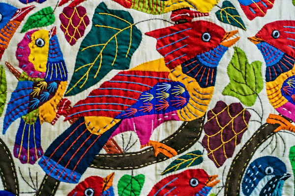 Designer fabric print with bird pattern