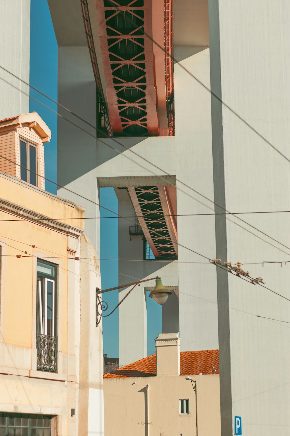 a view of a bridge over a city street