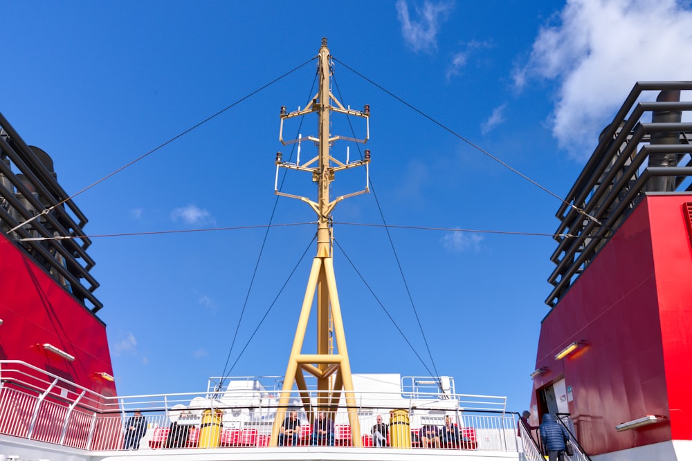 a red and white boat and a red and white boat