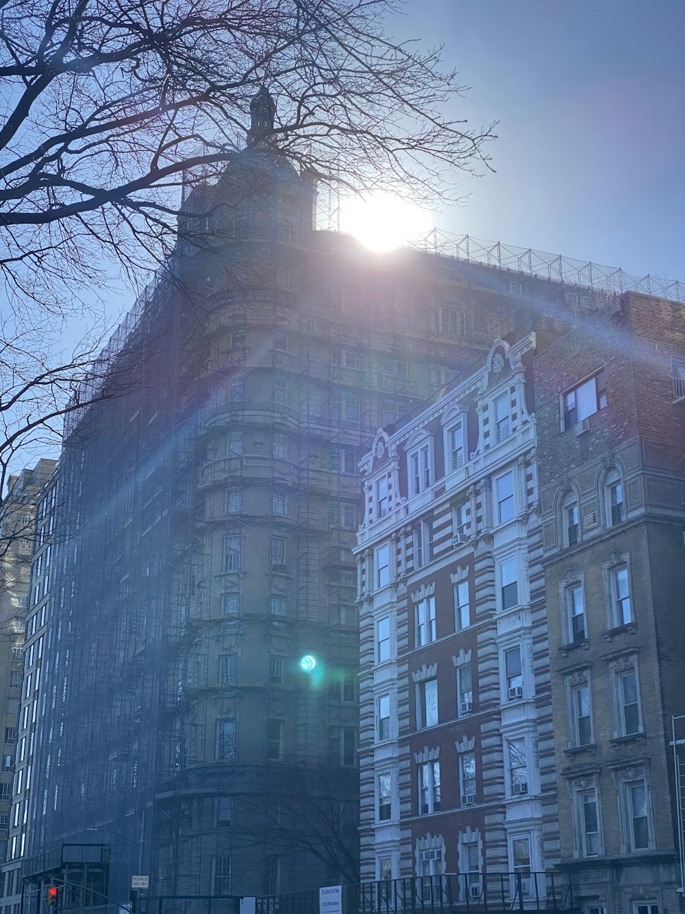 the sun shines brightly through the windows of a building