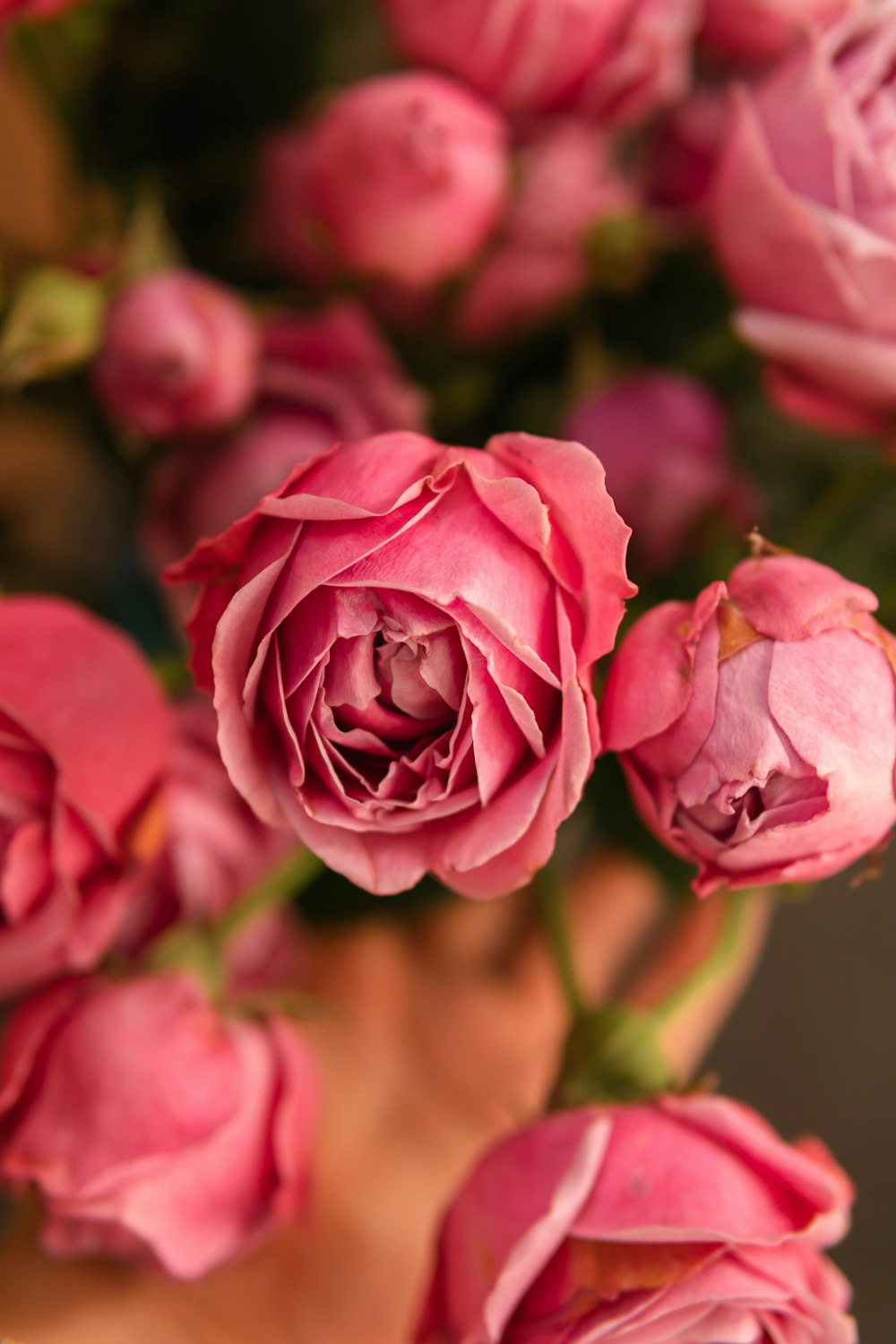 a vase filled with pink flowers on top of a table