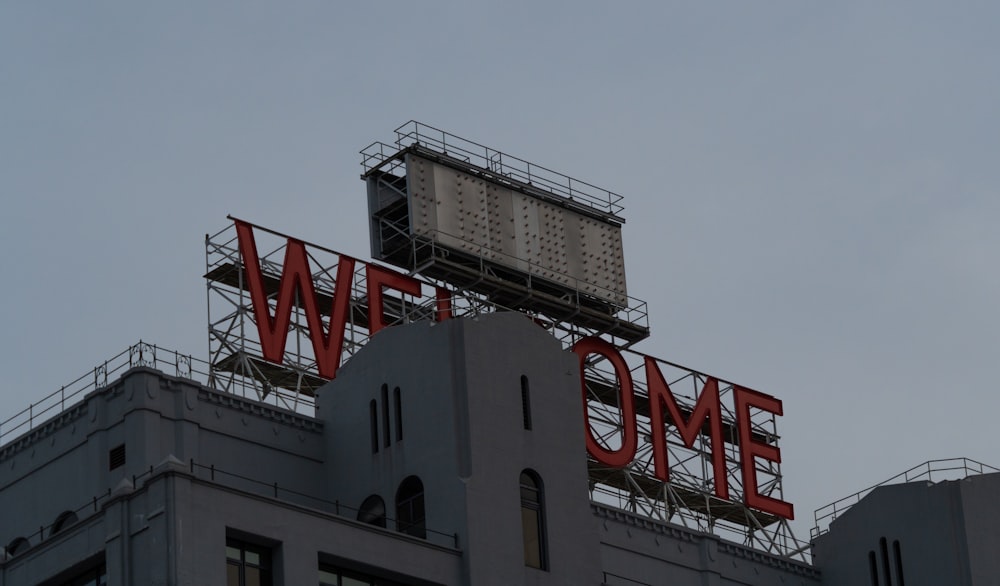 a building with a large sign on top of it