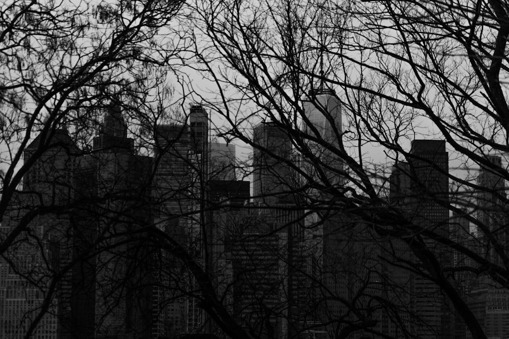 a black and white photo of a city skyline