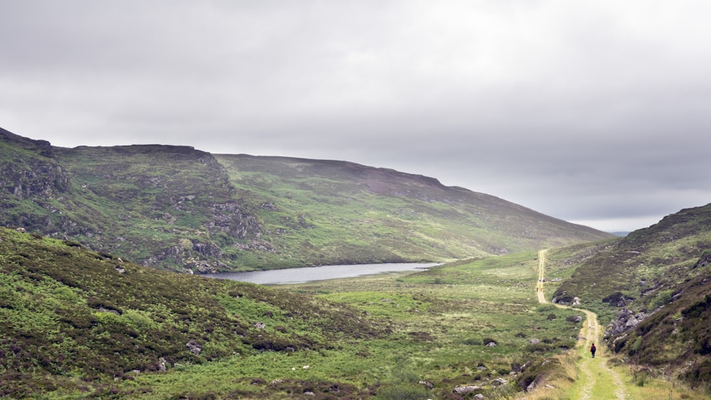 a road winding through a lush green valley