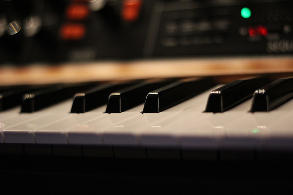 a close up view of a piano keyboard