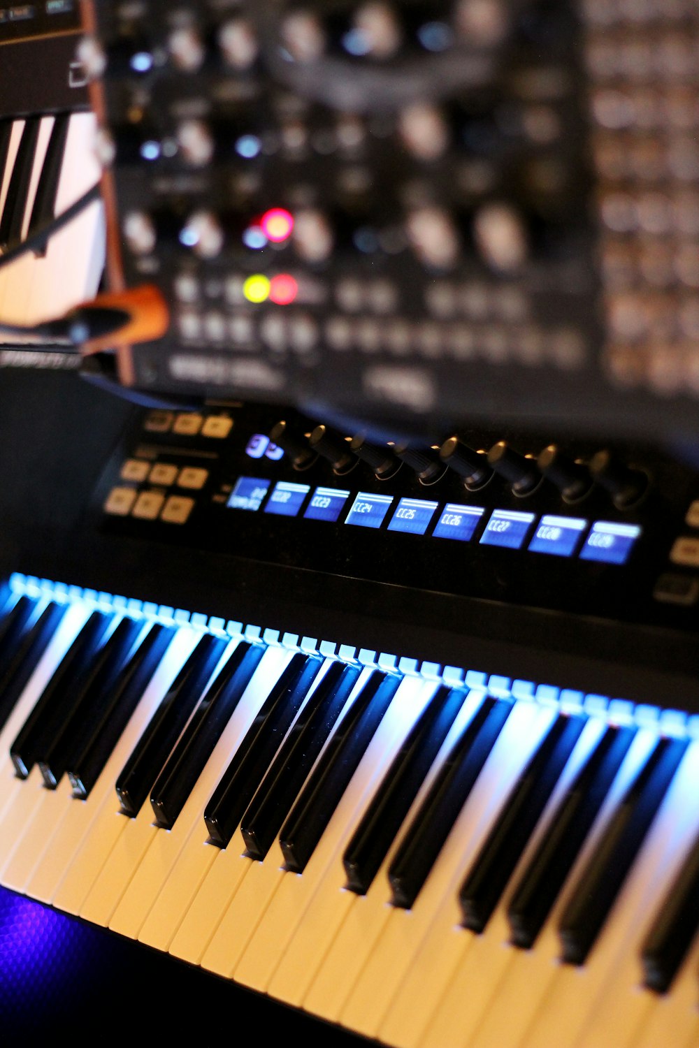 a close up of a keyboard and a sound board