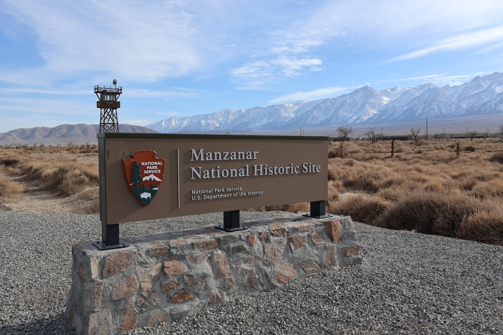 a sign for a national historic site in the desert