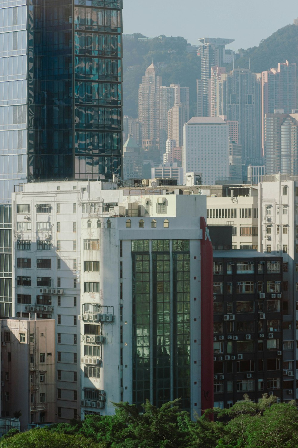 a city skyline with skyscrapers and a clock tower