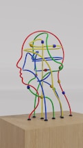 a sculpture of a man's head made of colored wires