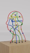a sculpture of a man's head made of colored wires