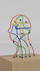a sculpture of a man's head made of colored wires
