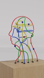 a sculpture of a man's head made of colored wires