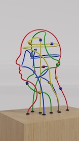 a sculpture of a man's head made of colored wires