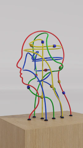 a sculpture of a man's head made of colored wires