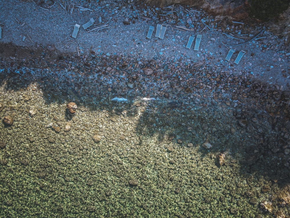 a bird's eye view of a street sign