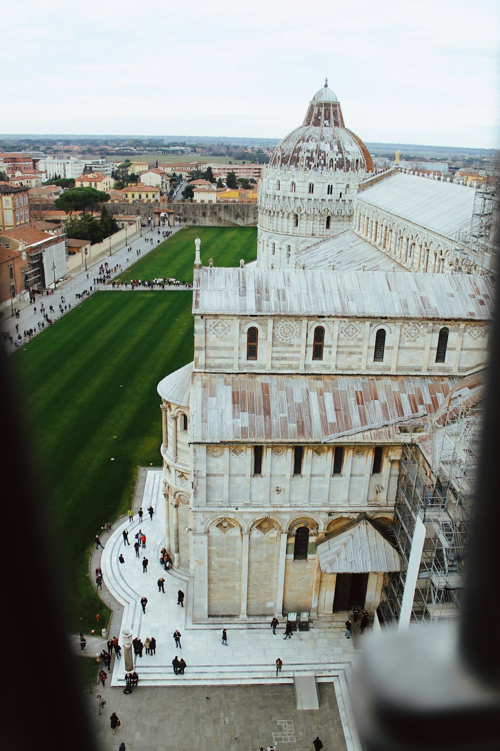 a view of a large building from a window