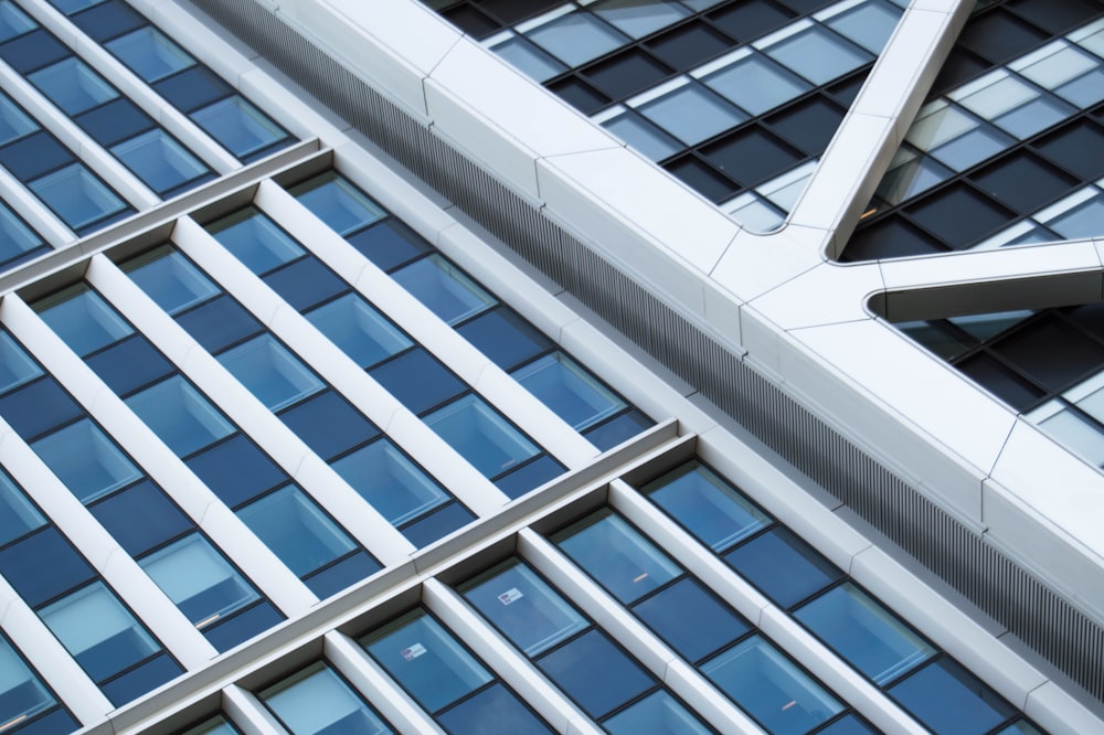 a close up of a very tall building with many windows