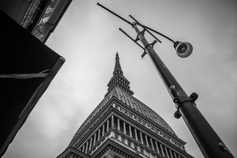 a black and white photo of a tall building