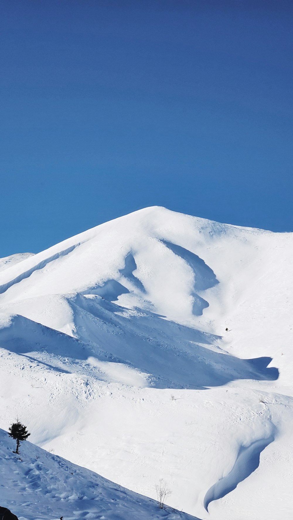 a mountain covered in snow under a blue sky