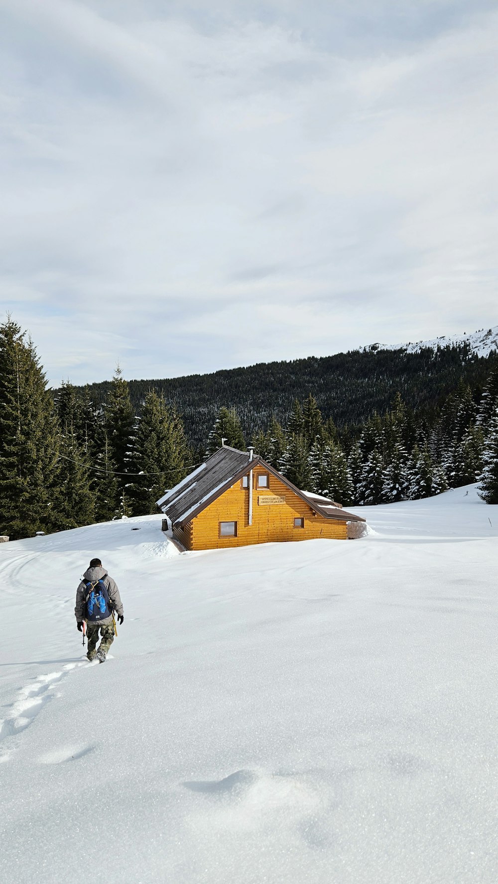 a man riding skis down a snow covered slope