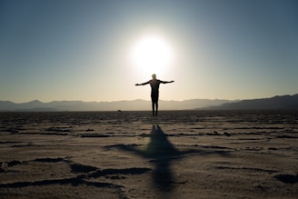 a person standing in the middle of a desert