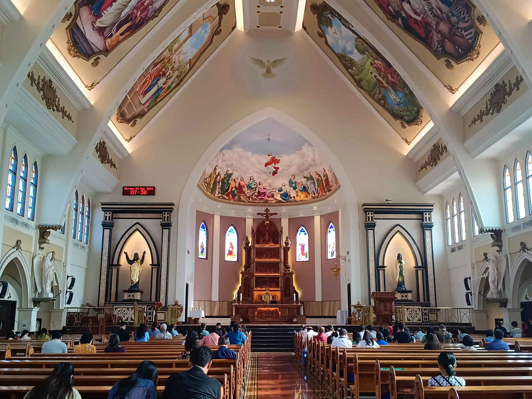 A church congregation gathered together during worship