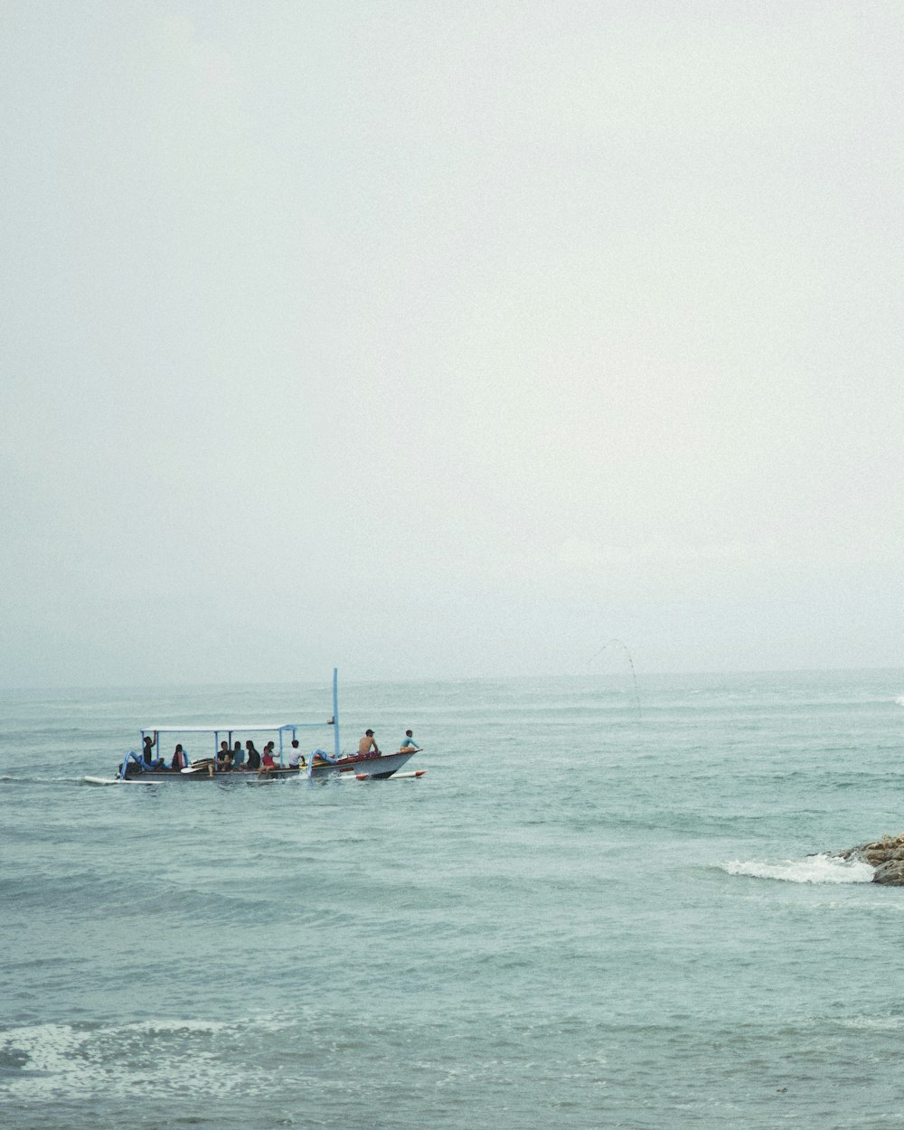 a group of people on a boat in the ocean