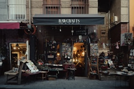 a store front with a bunch of items on display