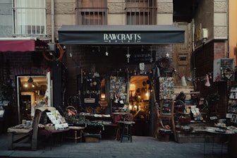 a store front with a bunch of items on display