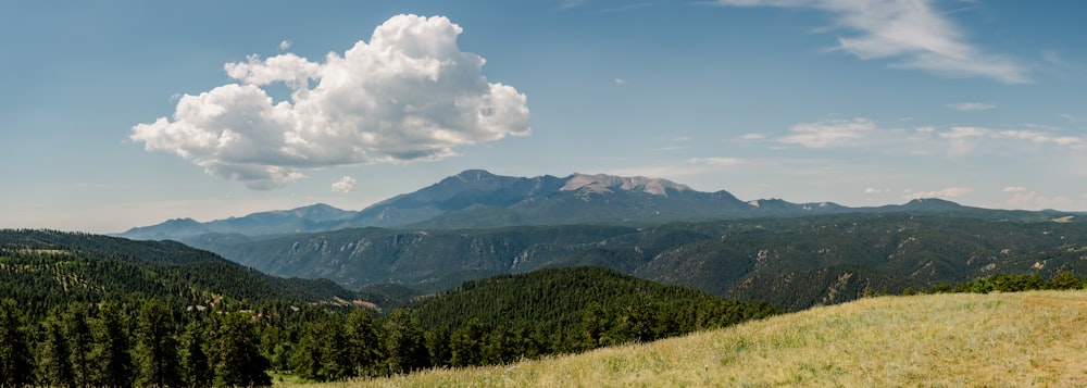 a view of a mountain range with a few clouds in the sky